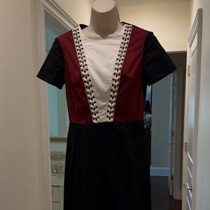 Chic Black and Burgundy Dress with White Accents